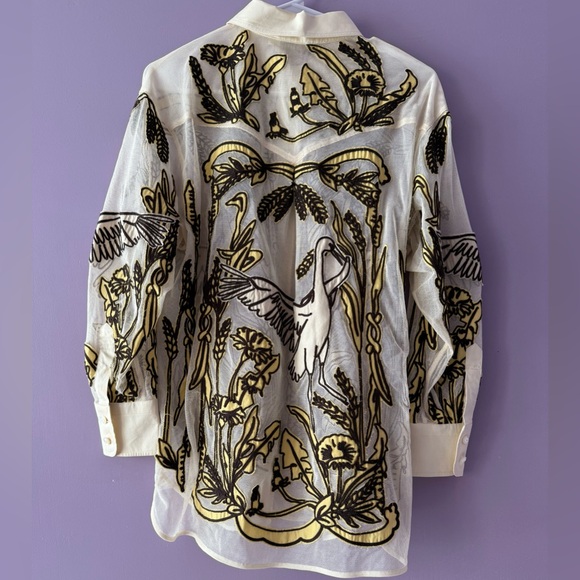 Tory Burch Brigitte Wheat Print Roll Tab Shirt - Picture 11 of 16